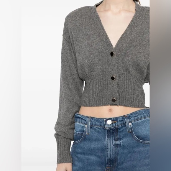 Reformation Hana Ribbed Cropped Cardigan Sweater 100% Cashmere Gray Size Small - Picture 1 of 15
